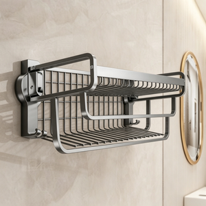 Support mural carré <span class=keywords><strong>double</strong></span> couche en acier inoxydable pour serviettes, étagère de salle de bain, épaisseur 5 mm, revêtement poudré - Product Image 3