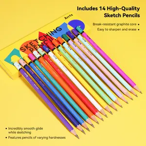 Arrtx AOP-0114A Professional Drawing Pencils 14pcs Mixed Kit 4H To 8B Sketch Pencil Kit