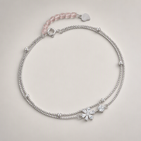 Bracelet en zircon S925 estampillé, motif floral, double chaîne, perles, extenseur, bracelet cœur, cadeau de la Saint-Valentin, bijoux mignons pour femme