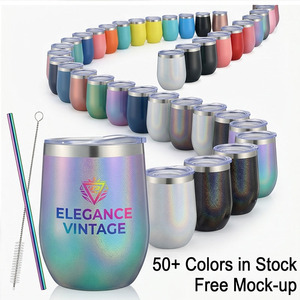 Gobelet à vin isotherme en acier inoxydable de 12 oz, finition arc-en-ciel électroplaquée de qualité supérieure, verre à vin sans pied avec couvercle - Product Image 1