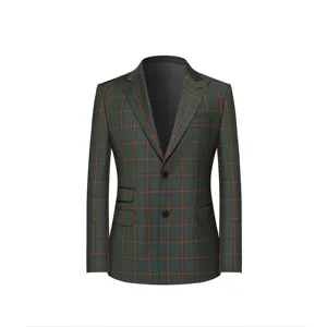 新款设计男士西装夹克休闲深绿色格子西装夹克经典男士上衣