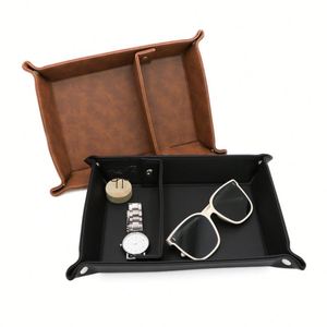Modern Pu Leather Multifunction Storage Valet Serving <b>Tray</b> Watch Phone Keys Sunglasses <b>Small</b> Accessories Organizer - Product Image 2