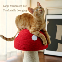 Tour griffoir pour chat en forme de champignon mignon, avec corde en sisal naturel, poteau d'escalade et perchoir, base stable, pour chatons et chats adultes d'intérieur