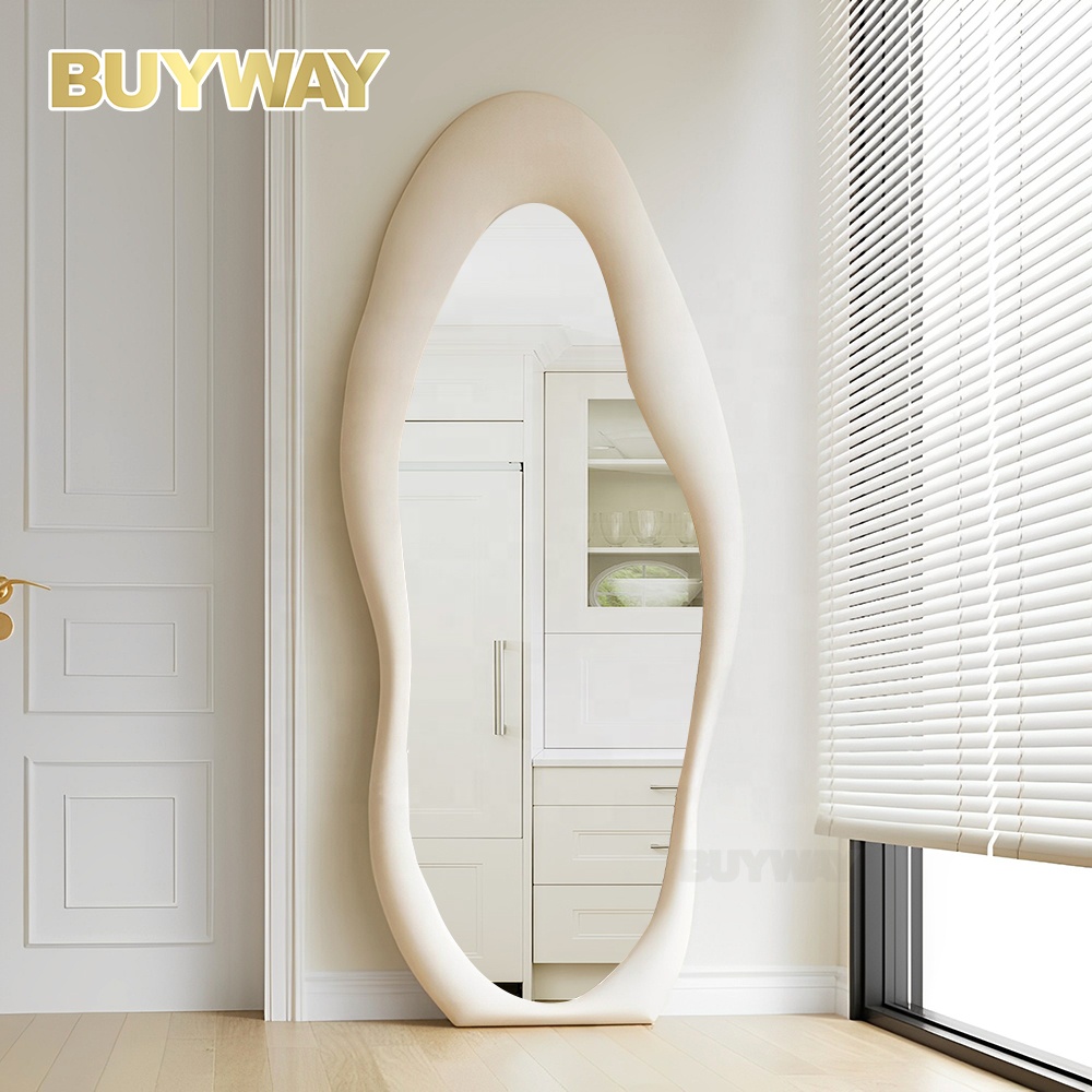 Ins Decor Irregular Living Room Full-length Body Dressing Mirror Big Length Floor Wall Standing Wave Mirror For Makeup Espejo