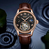Envío Directo de Reloj Tourbillon para Hombre, con Disco de Piedra, Cristal Mineral, Correa de Cuero de 22 mm, Reloj Mecánico Hangzhou, Resistente al Agua, de Lujo
