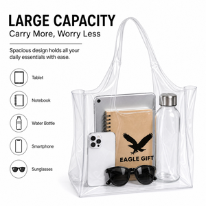 Wholesale Custom Logo PVC <b>Tote</b> Bag Transparent Clear <b>Plastic</b> Medium Size PP Webbing Long Handle Shanghai Made Customized Pattern - Product Image 3