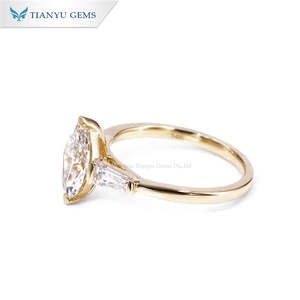 Tianyu Gems Custom Sieraden Geel Goud Drie Stone Ring Lab <span class=keywords><strong>Diamond</strong></span> Marquise Cut Cvd Diamant Ring - Product Image 5