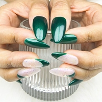 Uñas a presión verde almendra ojo de gato estilo francés reutilizable fábrica al por mayor
