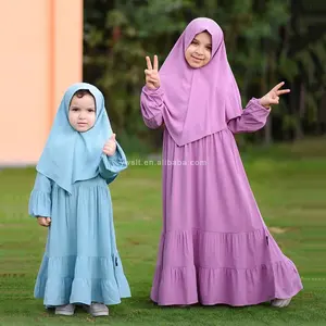 Customized Dubai 2 piece Set Women Hijab Dress Abaya Muslim Khimar Jilbab Overhead Mummy and Kids Prayer Jilbab Kids Abaya Set