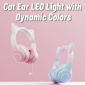블루투스 헤드폰을위한 인기있는 고양이 귀 긴 배터리 수명 오버 이어 게임용 무선 헤드셋 LED 지연 없음 - Product Image 6