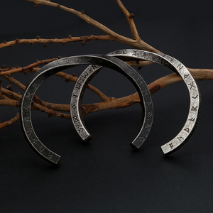 Yunnique Viking Retro Letter Tibetan Silver Open Bracelet <b>for</b> <b>Men</b> Silver Antique Black Vintage Gift Jewelry - Product Image 1