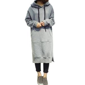 Gaun Hoodie panjang wanita, gaun Hoodie panjang warna Solid ukuran ekstra besar harga pabrik - Product Image 1