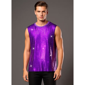 Gilet tricoté pour homme style années <span class=keywords><strong>80</strong></span>, orné de paillettes et de perles, en maille brillante et scintillante, sans manches, en polyester, pour soirées, disco, style urbain métallisé - Product Image 3