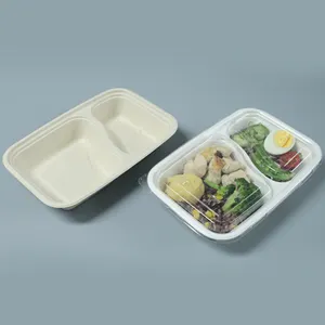 Disposable Biodegradable Sugarcane Bagasse 2 Compartment Meal Salad Bowl