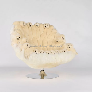 Silla de salón moderna y cómoda con piel de oveja de Nueva Zelanda, tela suave transpirable de gamuza y bonito diseño de <span class=keywords><strong>Panda</strong></span> para dormitorio y sala de estar - Product Image 2