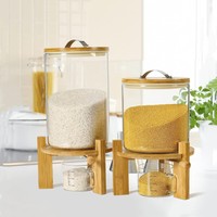 Distributeur de riz en verre pour farine et céréales 5L/8L avec couvercle hermétique et support en bois