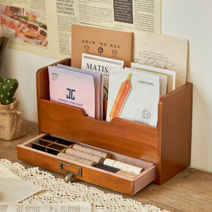 Vintage Wooden Desktop <b>Drawer</b> Storage Box <b>6</b> Tier Organizer Office Document Holder Rectangle Standing Type Old Wood Finish - Product Image 4