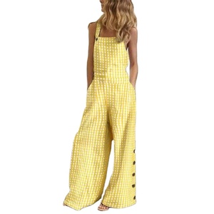 <span class=keywords><strong>Tuta</strong></span> da <span class=keywords><strong>donna</strong></span> in cotone e <span class=keywords><strong>lino</strong></span> stampata con bottone decorativo tracolla Casual al ginocchio Design all'ingrosso per l'estate - Product Image 1