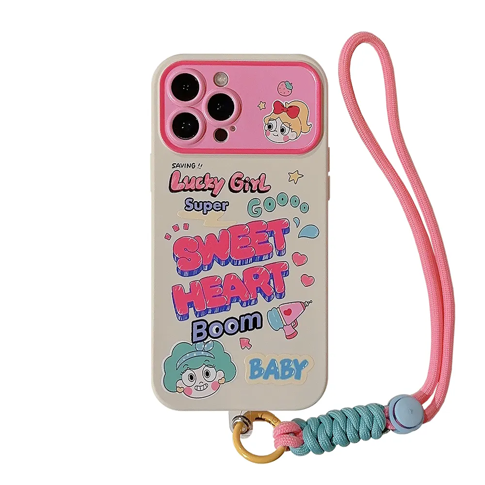 Водяной пистолет девушка розовый милый чехол для телефона ТПУ с браслетом Для iPhone 15 pro 14 plus 13 Pro max 12 11 XS