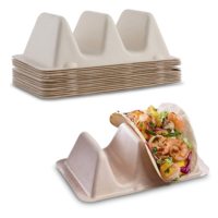 Usine personnalisée biodégradable bon marché canne à sucre bagasse pulpe 3 4 compartiments porte-taco jetable boîte d'emballage avec logo