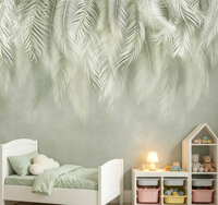 Papier peint mural personnalisé 3DSoft avec des feuilles de palmier tropicales vertes pour studio de yoga, studio photo, boutique, décoration murale commerciale
