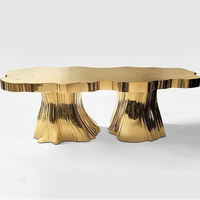 Table à thé en acier inoxydable, design contemporain, racines d'arbre dorées irrégulières, table à manger légère, table basse de luxe