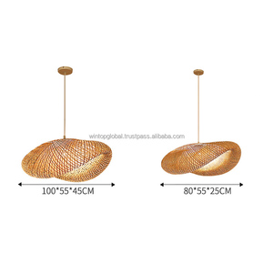 Lampe de plafond japonaise élégante et très vendue, style côtier, moderne, industrielle, abat-jour en bambou, suspension en rotin, style français - Product Image 2