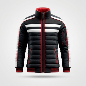 <b>Men's</b> Black <b>White</b> Red Puffer <b>Jacket</b> Stand Collar Zip-Up Waterproof Winter Coat Custom Logo OEM Service Casual Outerwear - Product Image 1