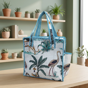 Sac fourre-tout en toile 100 % coton pliable à imprimé tropical, style bohème, forme rectangulaire, tissu durable, ouverture supérieure, grande capacité, pour le shopping - Product Image 3