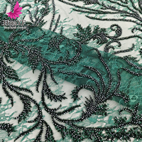 HY3536 Tissu de mariée en dentelle Chantilly 3D verte française perlée avec sequins, idéal pour Aso Ebi - Grande Vente