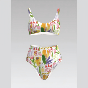 Atractivo Traje de Baño de Dos Piezas Personalizado de Cintura Alta con Tirantes y Aberturas de Doble Aro para un Look Seguro en la Playa y Escapadas Tropicales - Product Image 1