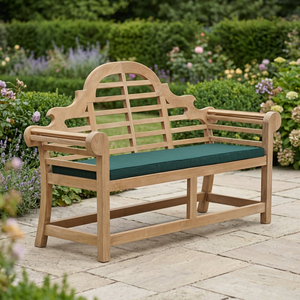 Traditional Wood Patio <b>Bench</b> with Green Cushion Outdoor Garden Furniture <b>2</b> <b>Seater</b> Durable Design - Product Image 1