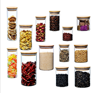 Wholesale kitchen food storage container set glass jar bamboo lid food container