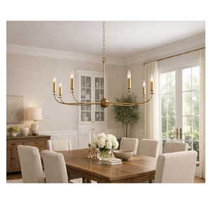 Lustre linéaire artisanal à 6 lumières, luminaire de plafond moderne noir, éclairage suspendu minimaliste du milieu du siècle pour salle à manger - Product Image 1