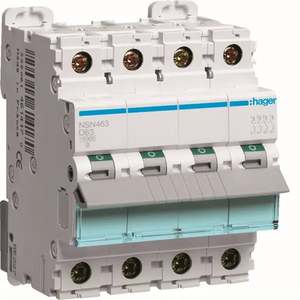Interruttore automatico miniaturizzato Hager NSN463 personalizzabile 15kA 4P curva D 63A 4M - Product Image 1