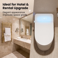 WC intelligent monobloc en céramique allongé avec lumière nocturne, réservoir encastré à siphon, siège chauffant, capteur de pied, double chasse P-trap/S-trap