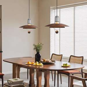 Lámpara colgante estilo Bauhaus vintage color nogal, estilo retro americano para mesa de comedor, barra de bar, cafetería, luz UFO - Product Image 3