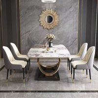 Table à manger en marbre de style italien moderne, cadre en bois, base en métal, carrée, 4 places, meubles pour hôtel, appartement