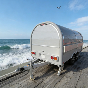 Chariot de restauration mobile incurvé argenté mat avec toit fermé pour la vente de snacks et de boissons en bord de mer sur les passerelles - Product Image 4