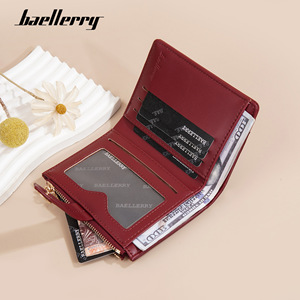 กระเป๋าสตางค์สั้นผู้หญิง Baellerry ขนาดมินิ สีแดง ลายบล็อก ปิดแบบกระดุม กระเป๋าใส่เหรียญแบบพับสองตอน ใช้ได้ทุกวัน - Product Image 2