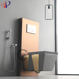Siège de toilette suspendu sans cadre Continental Simple Good Flush, gris, pour salle de bain haut de gamme, avec finition dorée - Product Image 4