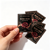 Solution d'étiquettes de parfum personnalisées TEDDY, film transparent BOPP, adhésif doré, étiquettes d'emballage pour flacons