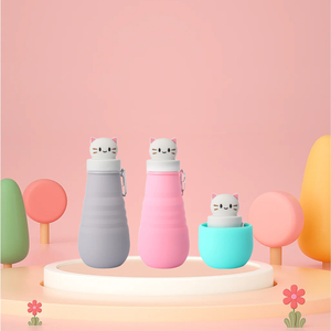 Simpatico cartone animato bottiglia di acqua in Silicone per bambini portatile pieghevole a forma di animale coperchio diretto bere che scorre per viaggi - Product Image 1