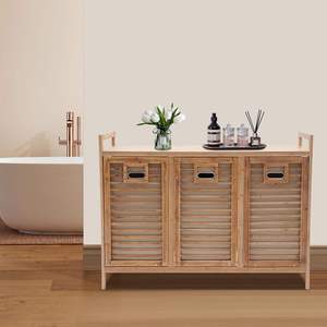 3 phần công suất lớn tre giặt giỏ xách tay bẩn quần áo lưu trữ cản trở với kệ và 3 túi - Product Image 5