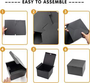 Boîte cadeau noire 6x6x4 pouces avec couvercle, papier recyclable adapté pour les mariages, les festivals, les cadeaux, les remises de diplômes, les anniversaires - Product Image 6