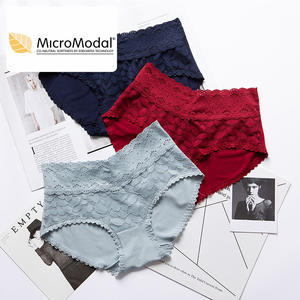 Biancheria intima da donna modale in pizzo senza cuciture traspirante in seta a doppio strato a vita media a vita larga mutandine da donna - Product Image 1