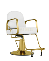 Fauteuil de Barbier Hydraulique avec Cadre Doré Électroplaqué, Coutures Verticales, Chaise de Coiffure Professionnelle avec Appuie-tête Réglable, Charge Maximale 150KG