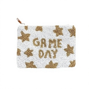 Porte-monnaie perlé pour le jour du match avec étoiles dorées, mini fermeture éclair blanche, fait main, style créatif, unisexe, multifonctionnel - Product Image 1
