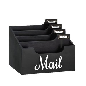 Wooden Desktop Mail Organizer Black Solid Wood Rectangle Standing Type <b>Document</b> Receipt <b>Storage</b> Office Organization <b>Box</b> - Product Image 1