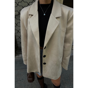 Chaqueta Blazer de Gamuza para Mujer, Color Beige, 3 Botones, Corte Clásico, Ropa de Oficina - Product Image 4